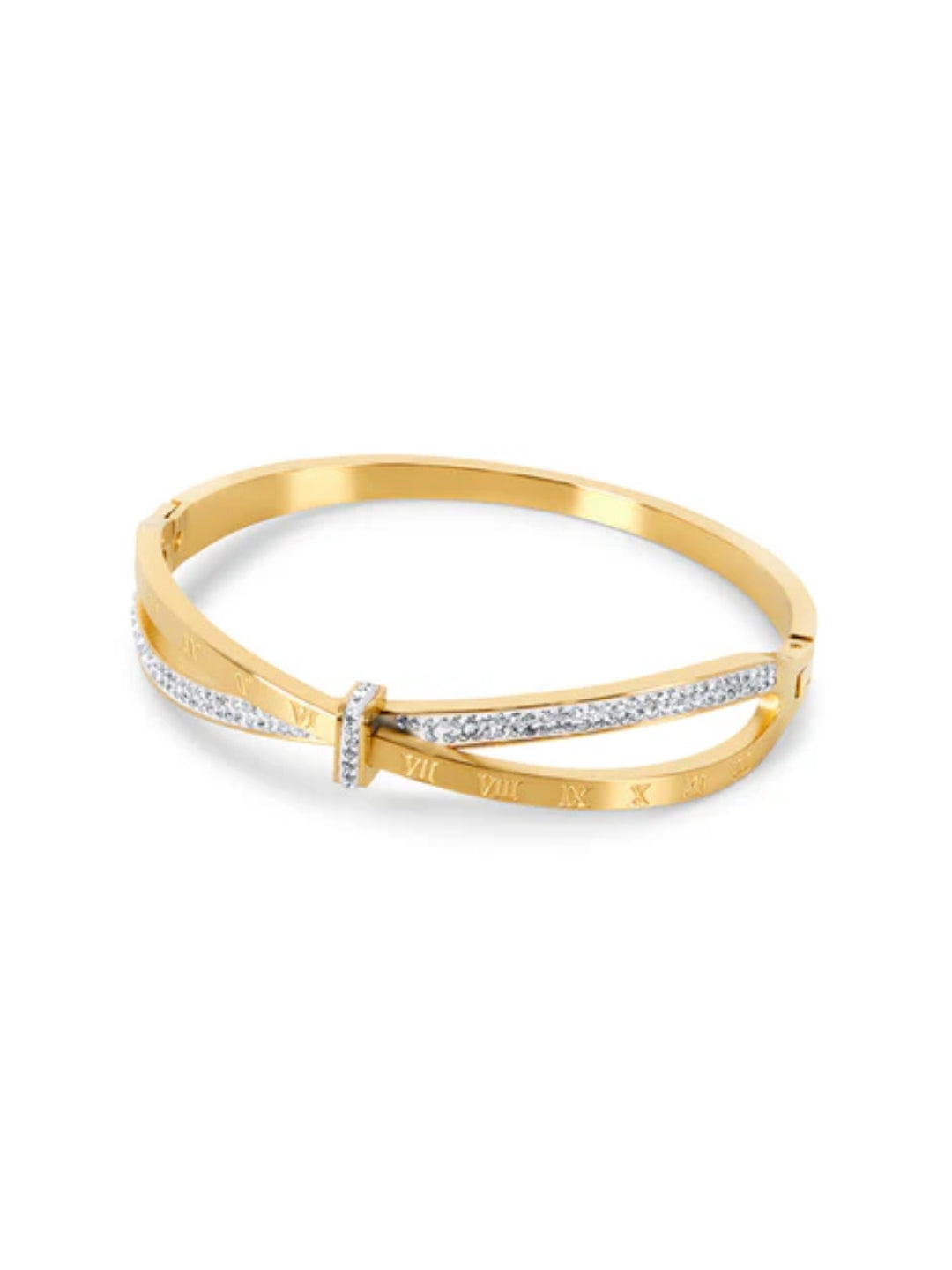 Bracelete Roman de Aço com Banho em Ouro 18k